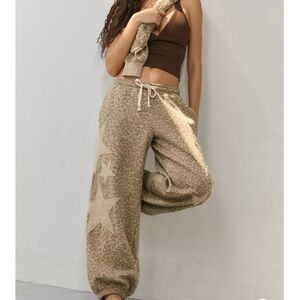 Urban Outfitters Star Patterned Tan Joggers